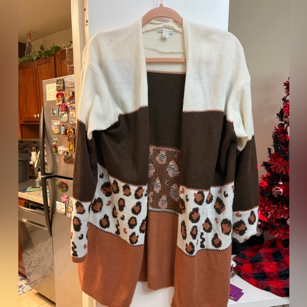 Cato Cream and Brown Leopard Cardigan